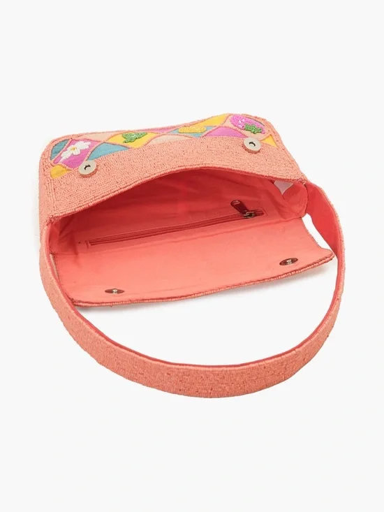 Coral beaded Patchwork Shoulder Bag - Picture 4 of 13